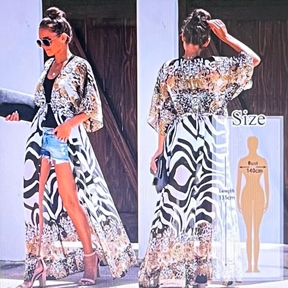 SOLD-Front Cinch-Waist Women's Chiffon Cover Up Long Duster Topper - Picture 10 of 11